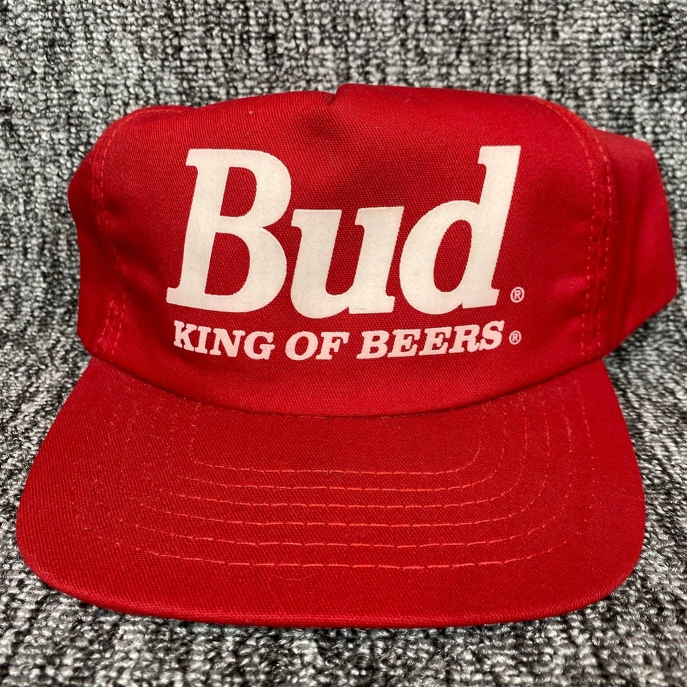 VTG Budweiser Trucker Hat Mens OSFA Red King of Beers Vintage Snapback Cap